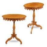 Pair of cherry wood and briar root tables Italy, 19th century 73x61x43 cm.