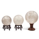 Group of rock crystal spheres (3) 20th century d. 14 e 12 cm.