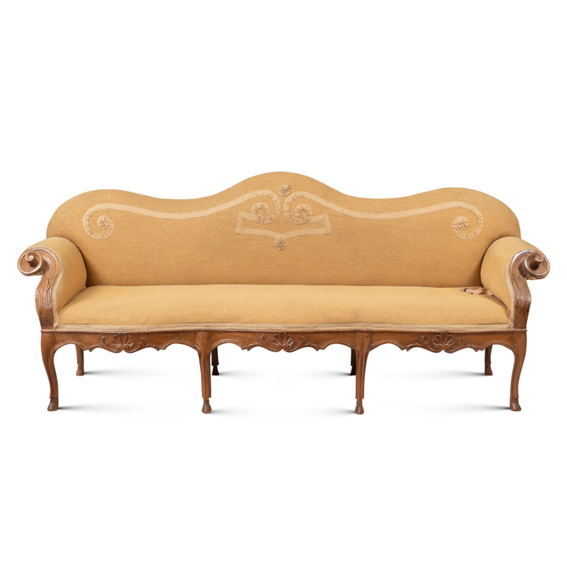 Inlaid walnut sofa Northern Italy, late 18th-19th century 94x226x66 cm.