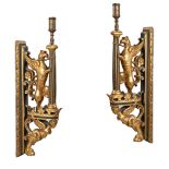 Pair of inlaid, lacquered and giltwood appliques Italy, 19th century 58,5x9x24 cm.