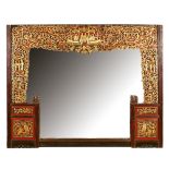 Large gilt and red lacquered wood mirror China, 19th-20th century 147x202 cm