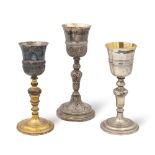 Group of silver and metal eucharistic chalices (3) 19th-20th century h. 25,5 cm. (maximum)