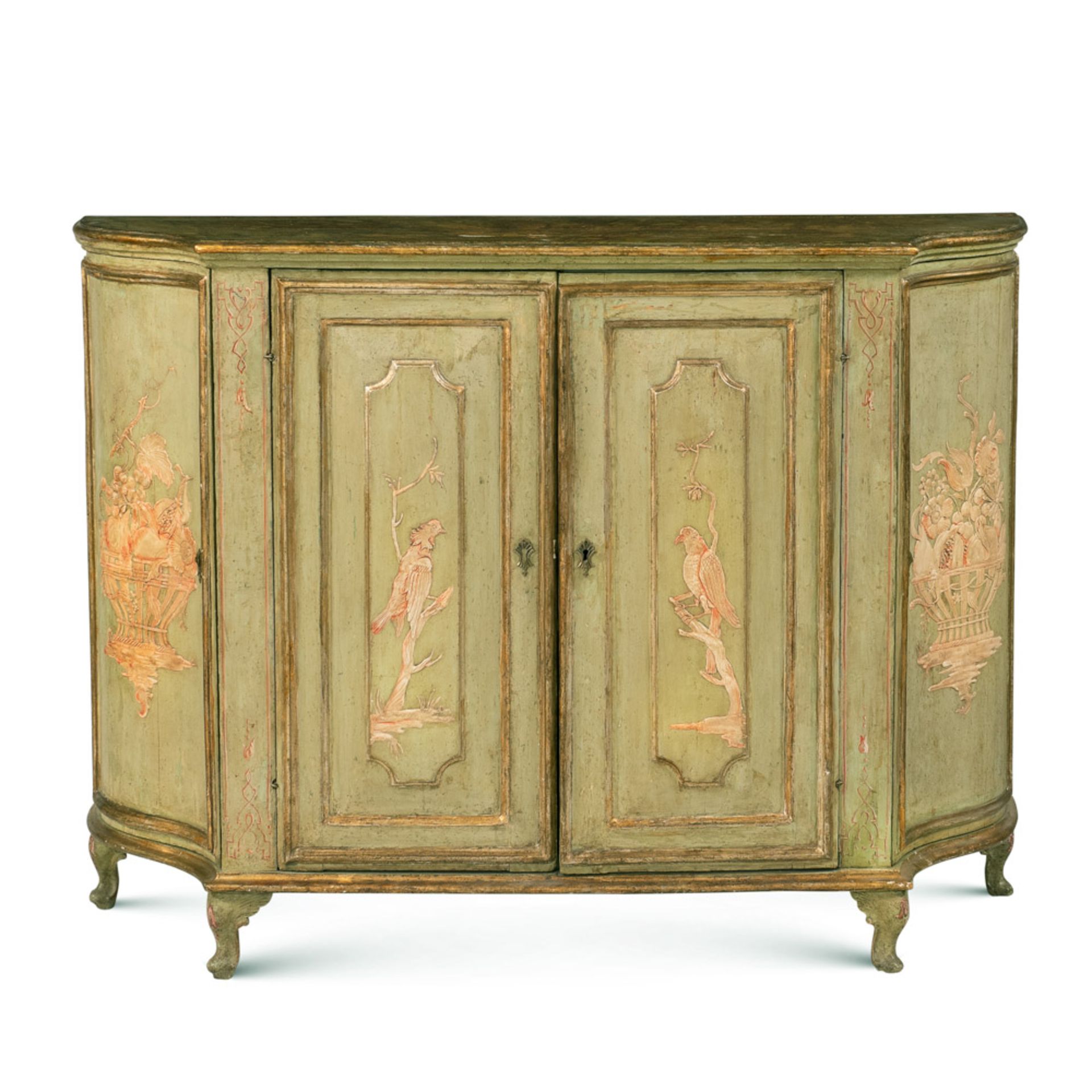 Green and gilt lacquered wood sideboard Italy, 18th-19th century 105x140x44 cm