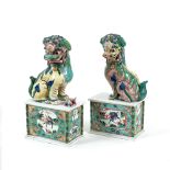 Pair of Green Family polychrome ceramic Pho dogs China, 19th-20th century 48x24x14,5 cm.