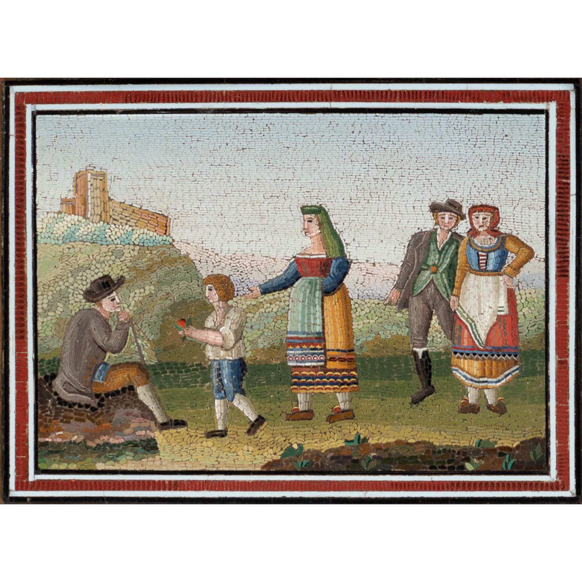 Rectangular micromosaic plaque Rome, 19th century 8,5x11,5 cm.