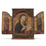 Triptych depicting "Madonna with Child and two praying Saints" Italy, 16th century 30x43 cm.