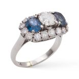 Platinum, diamond and sapphire ring 1940/50s weight 10 gr.