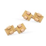 Rectangular 18kt yellow and rose gold cuff links 1940/50s