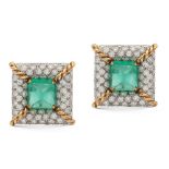 18kt white and yellow gold earrings with emeralds and diamonds weight 34,2 gr.