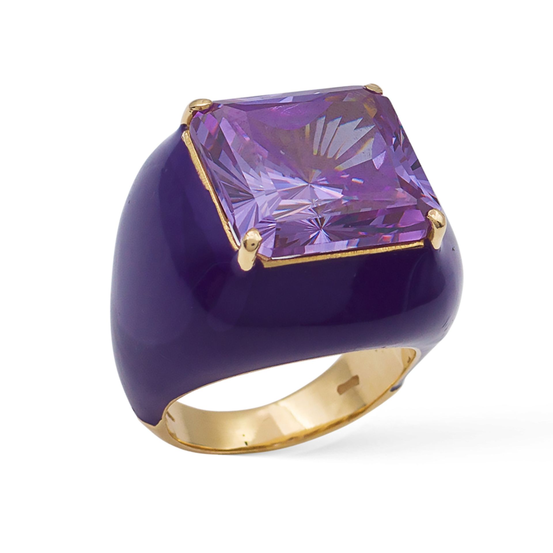 18kt yellow gold and purple enamel cocktail ring weight 20,4 gr