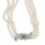 Petochi, three strands of cultured pearls necklace 1940/50s weight 197,8 gr.