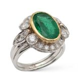18kt white and yellow gold ring with natural emerald 3,48 ct weight 8,2 gr.