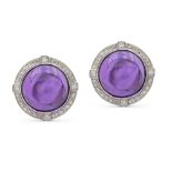 Platinum earrings with cabochon cut amethysts 1940/50s weight 33,8 gr.