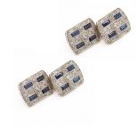 Rectangular platinum, yellow gold, diamond and sapphire cuff links 1930/40s weight 9,5 gr.