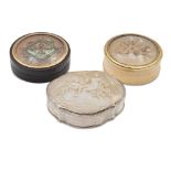 Group of bone, mother of pearl and silver boxes (3) different date and manufactures different