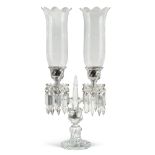 Baccarat, two lights crystal candelabra France, 20th century h. 58 cm. complete with diffusers,