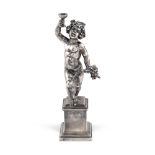 Silver sculpture Italy, 20th century h. 23 cm. marks of Fassi Arno, Milan, depicting a putto resting