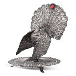 Silver salt cellar 20th century 19x15 cm. shape as a peacock, weight 343 gr.