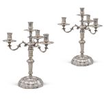 Pair of four-lights silver candelabra Italy, 20th century h. cm 34 marks of Dabbene by Roberto and