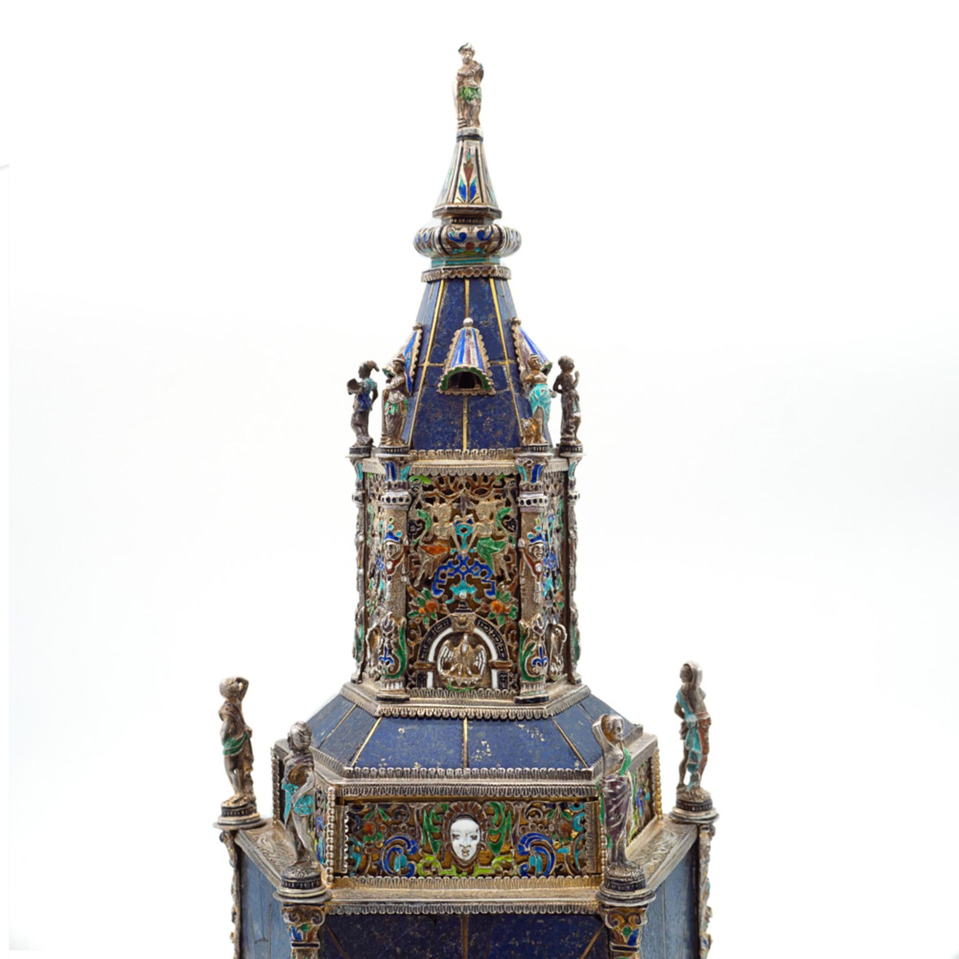 Lapis lazuli, silver and polychrome enamels sculpture Vienna, 19th century h. 37,5 cm. marks of - Image 2 of 3