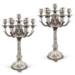 Pair of seven-lights silver candelabra Italy, 20th century 83x51 cm. marks of Mauro Sorelli,