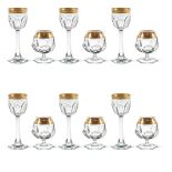 Crystal liqueur glasses (12) Bohemia, 20th century gold profile