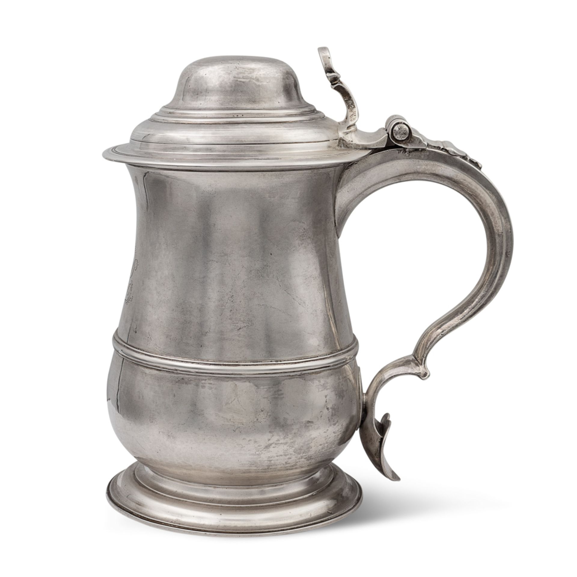 Silver tankard, George II London, 1752 h.20 cm. marks of John Payne., plain body with knurled