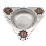 Bulgari, silver ashtray Rome, 1970s 2x13x11,5 cm. triangular shape with three Follis coins,