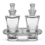 Lalique, crystal oil cruet with two ampoules France, 1930/40s 14x15x9 cm. signed under the base
