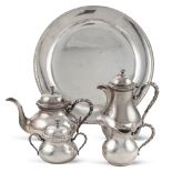 Silver tea and coffee service (5) Italy, 20th century 19x35 cm. plain bodies with shaped profiles