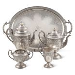 Silver tea and coffee service Sheffield, 1926 29x60x41 cm. marks of Cooper Brothers, bodies engraved