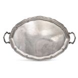 Two handled silver tray Italy, 20th century 64x41 cm. marks of Rino Greggio, Padua, oval shape,