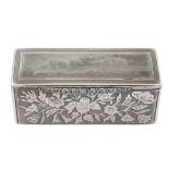 A rectangular silver box Russia, 19th century weight 130 gr. carved surface with a hunting scene and