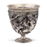Silver cup Italy, 20th century 11,5x10,5 cm. circular body chiseled with mythological scenes, weight