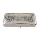 A silver niello snuffbox Russia, 1871 weight 130 gr. body engraved with landscape motifs, plant