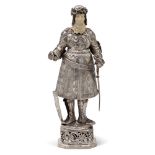 Silver soldier Germany, 19th century h. 23 cm. finely chiselled body with bone face, resting on an