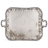 Large silver plated metal tray 19th-20th century 83x60 cm. rectangular shape with two shaped