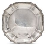 Silver shaped tray Italy, 20th century 3x31x31 cm. marks of Enrico Messulam, Milan, signed Ventrella