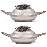 Pair of silver vegetable dishes Italy, 20th century 14x35x22 cm marks of A. Cesa, Alessandria,