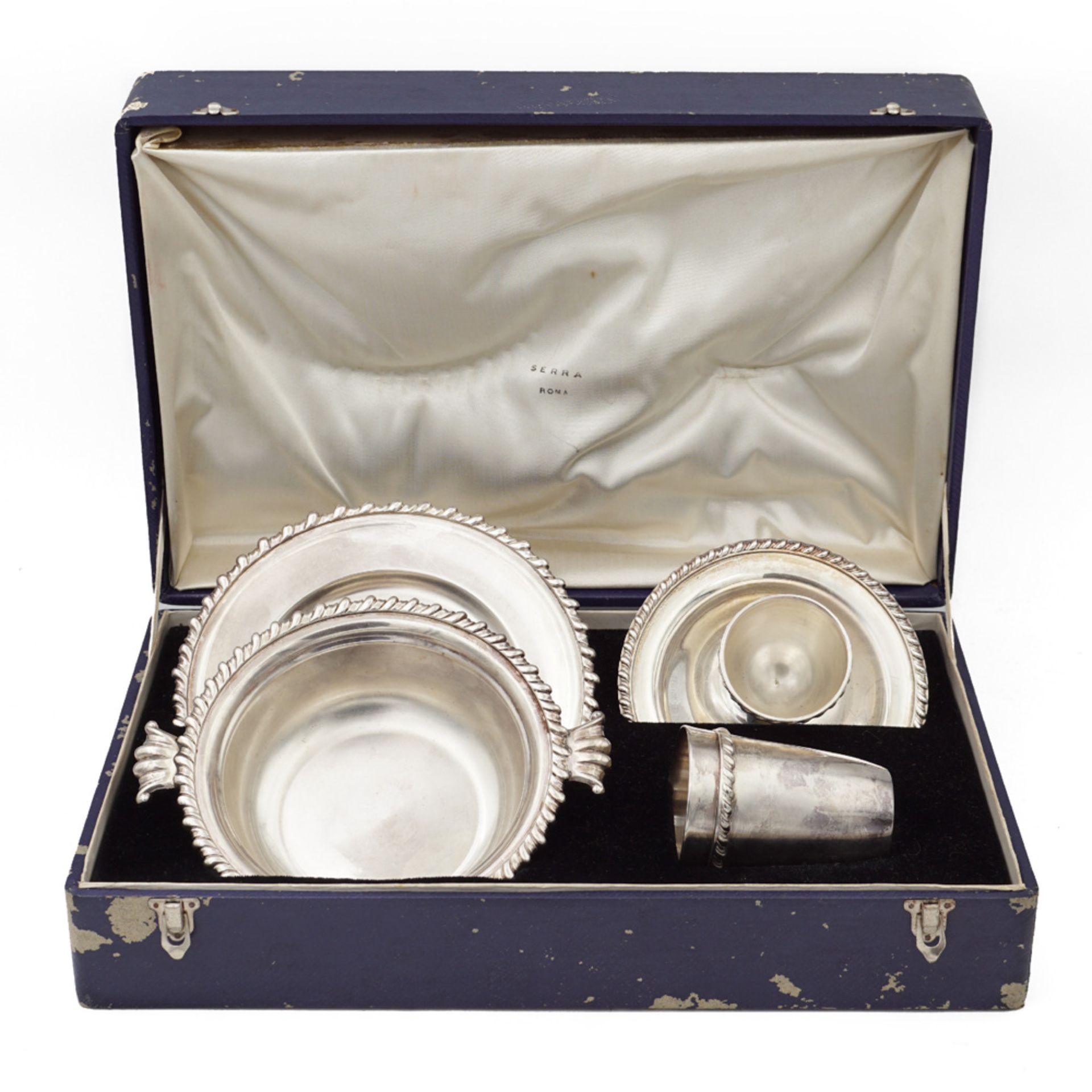Silver plated metal breakfast service (4) Italy, 20th century 10x32x21 cm. within case - Image 2 of 2