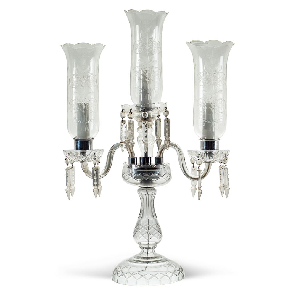 Three lights crystal candelabra Bohemia, 20th century 51x40 cm.