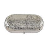 A silver niello snuffbox Moscow, 1873 weight 130 gr. carved surface with a mountainside and