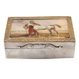 Silver snuff box San Pietroburgo, 1856 3x9,5x6,5 cm. lid centered by a miniature depicting a