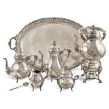 Silver tea and coffee service (6) Germany, 20th century 44x68x41 cm. marks of Sterl Handarbeit,