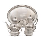 Silver tea and coffee service with tray (5) Italy, 20th century tray 40x30 - h. maximum 20 cm. marks