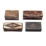 Group of wood boxes (4) different manufactures, 19th-20th century 9,5x4,5 cm. marble, silver and