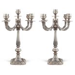Pair of 5 lights silver candelabra Italy, 20th century h. 60 cm. marks of Mario Sorelli, Florence,