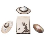 Group of mother of pearl boxes (4) different manufactures, 19th-20th century 10x6,5 cm. bone, silver