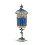 Lapislazuli, silver and polychrome enamel cup with lid Vienna, late 19th century h. 26 cm.