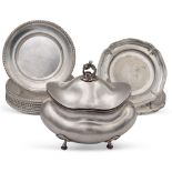 Group of silver objects (15) Italy, 20th century 14,5x16x10 cm. - d. 13 cm. comprising a sugar